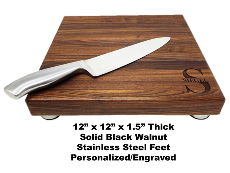 Personalized Engraved Walnut Cutting Board / Butcher Block with Stainless Steel Feet, FREE SHIPPING!
