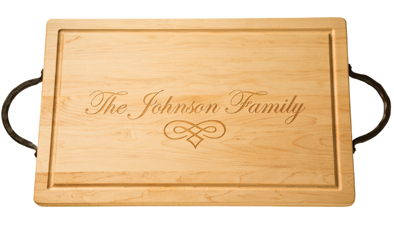 Personalized Maple Cutting Board, Serving Tray with Optional Iron Handles (24" x 15")