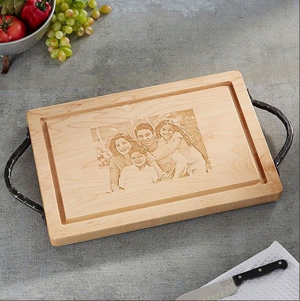 Engraved Photo on Serving Board with Optional Iron Handles (18"x12")
