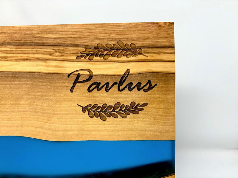 Personalized Engraved Olive Wood River Board, Charcuterie Board, Cheese Board (18"x7")