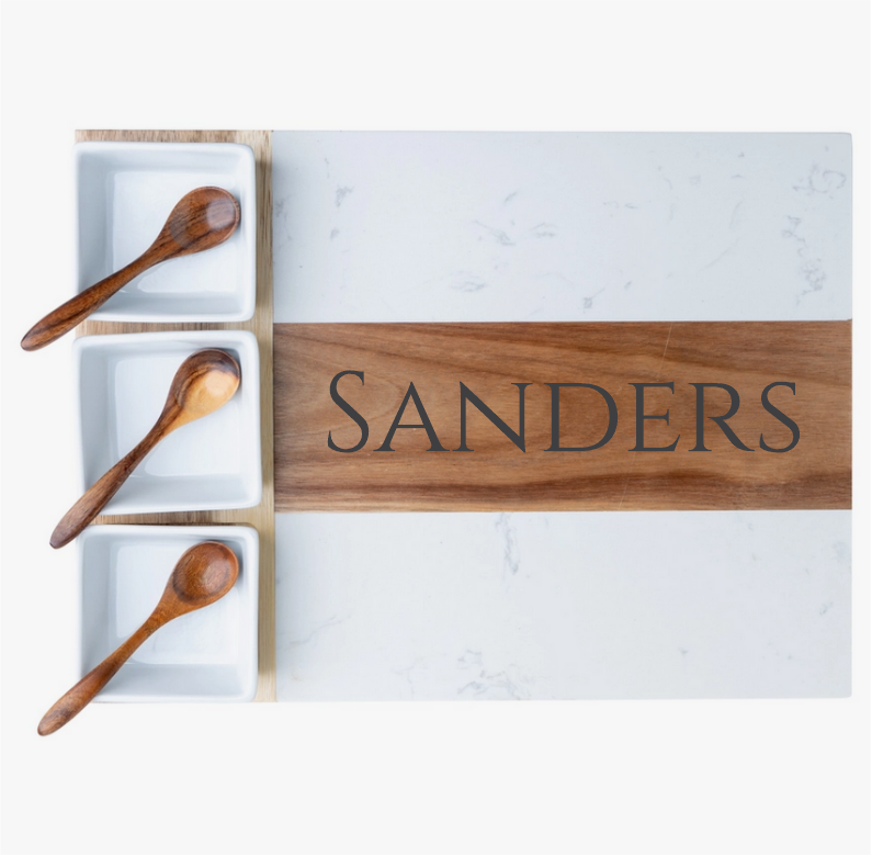 WOOD AND MARBLE APPETIZER SERVING PLATTER