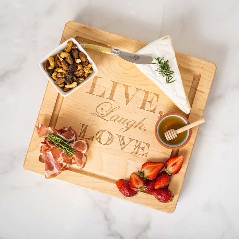Personalized Maple Cutting Board/Charcuterie Board with Optional Iron Handles (12" x 12")
