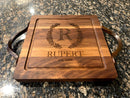 Personalized Walnut Cutting Board/Charcuterie Board with Optional Iron Handles (12"x12")