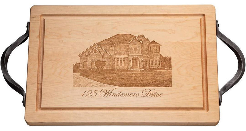 Engraved Photo on Serving Board with Optional Iron Handles (18"x12")