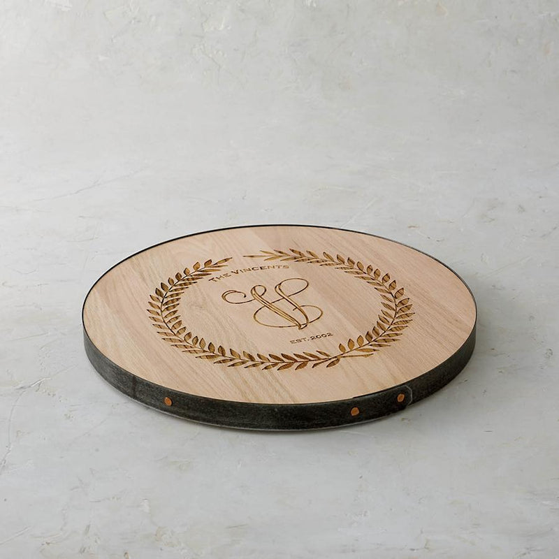 Personalized Oak Lazy Susan with Galvanized Steel Band