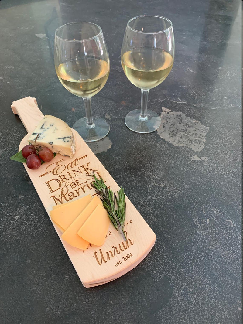 Personalized Wine Bottle Shape Cheese Board (15"x4")
