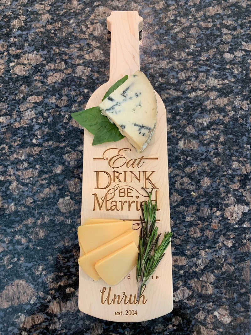 Personalized Wine Bottle Shape Cheese Board (15"x4")