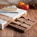 White Marble & Acacia Pocket Drawer Board with Matte Stainless Cheese Set
