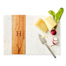 White Marble & Acacia Pocket Drawer Board with Matte Stainless Cheese Set