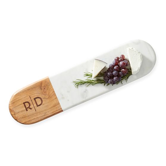 WOOD AND MARBLE LONG OVAL CHEESE BOARD