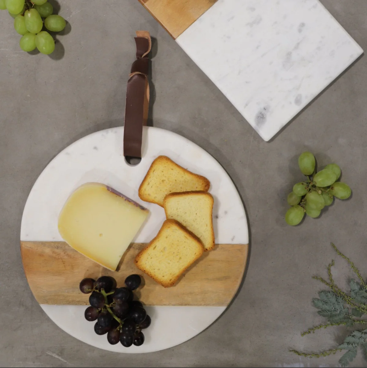 WOOD AND MARBLE ROUND CHEESE BOARD