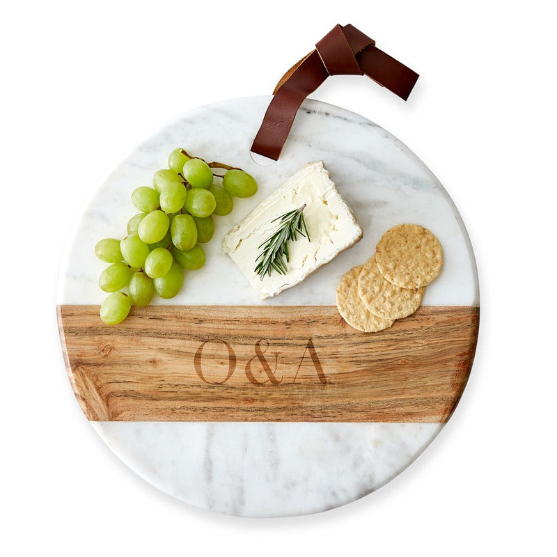 WOOD AND MARBLE ROUND CHEESE BOARD